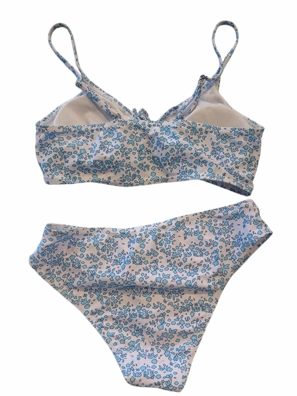 New Condition Teen 14Y Blue Floral Bikini Set High Waist Adjustable Straps
